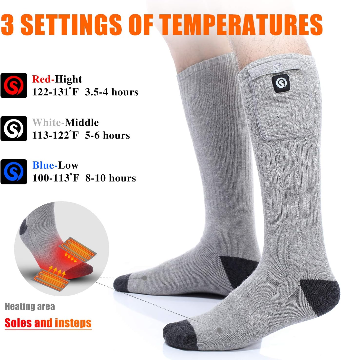 Heated Socks for Men Women, Electric Socks with 7.4V 2200mAh Rechargeable