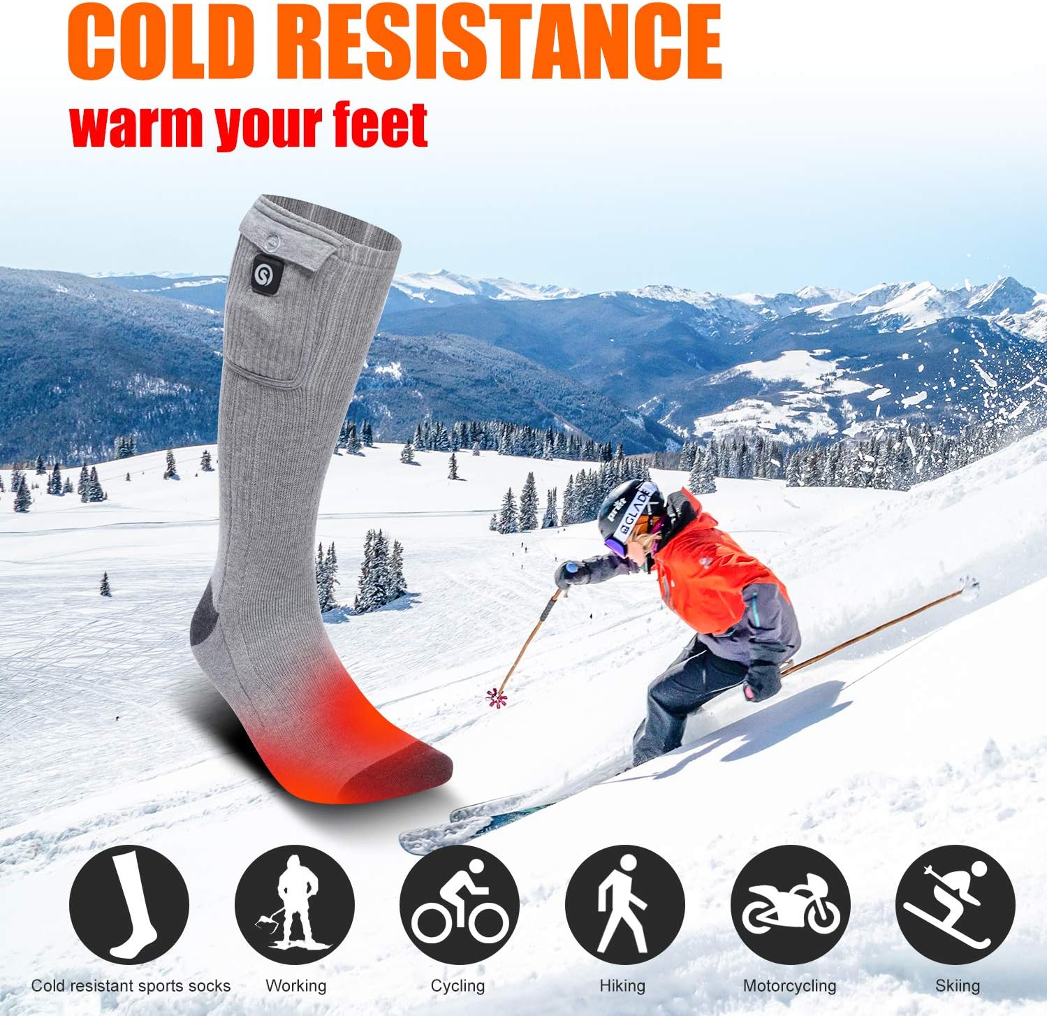 Heated Socks for Men Women, Electric Socks with 7.4V 2200mAh Rechargeable