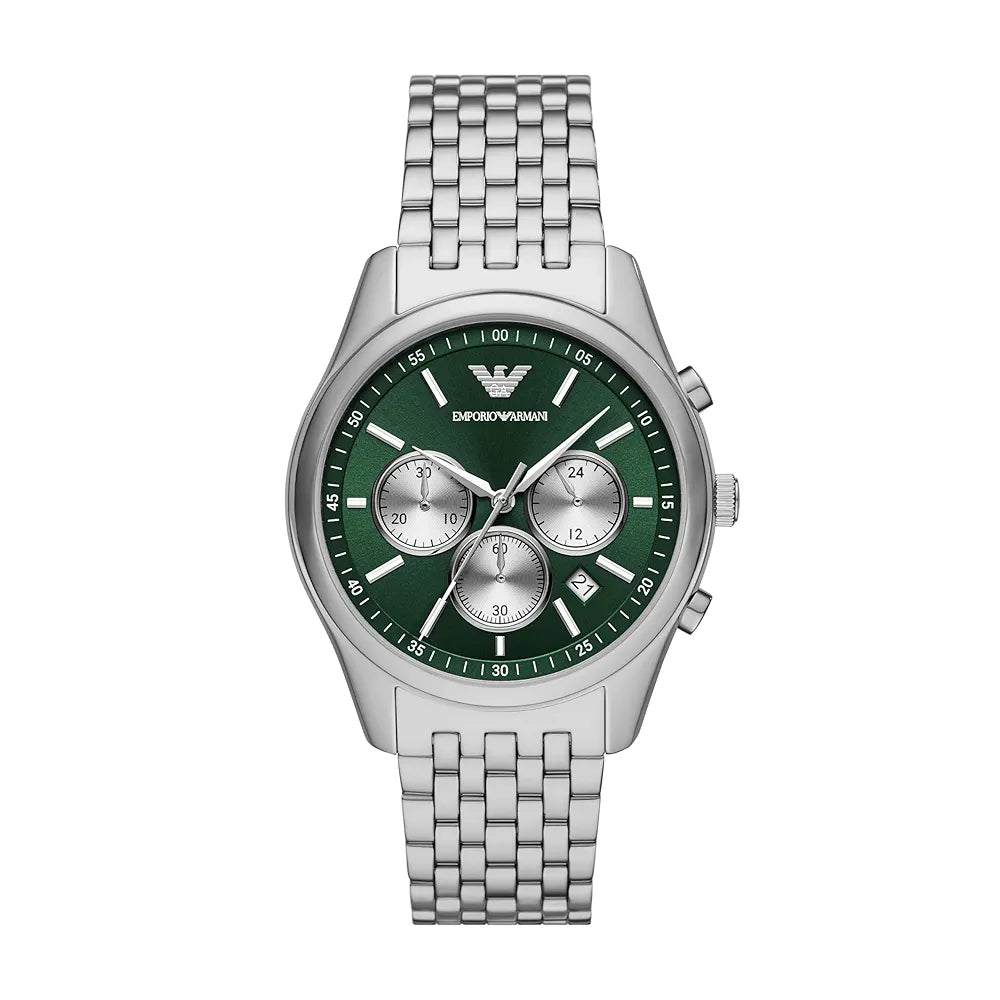 Emporio Armani Stainless Steel Analog Green Dial Men Watch-Ar11581, Silver Band