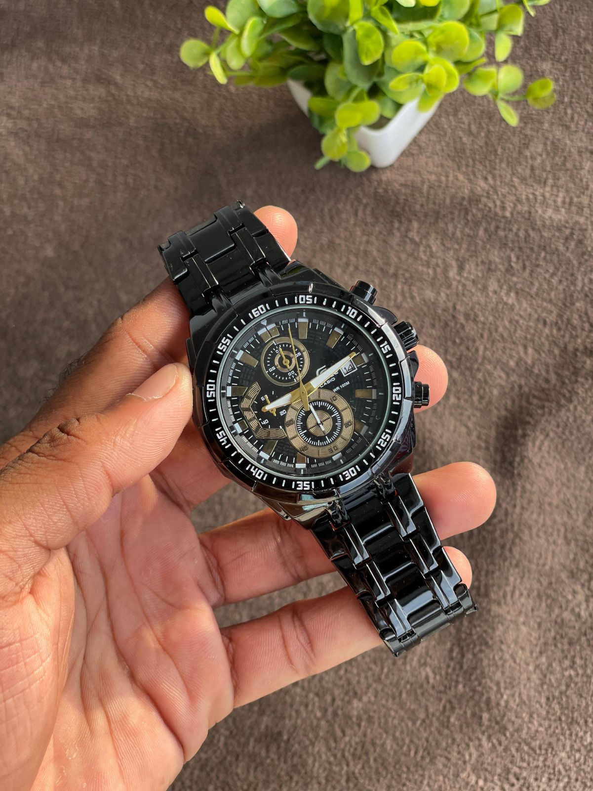 New Luxurious edifice chronograph working with Black and Gold Dial Watch for men