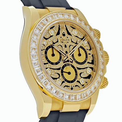 Luxury Gold Plated Unisex Analog Chronography Watch - Iceout Bling Silicone Belt, Premium Diamond Watch, Elegant Tiger Design - Luxury Gift for Unisex