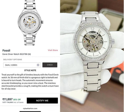 Fossil Eevie Silver Watch BQ3788 (M)
