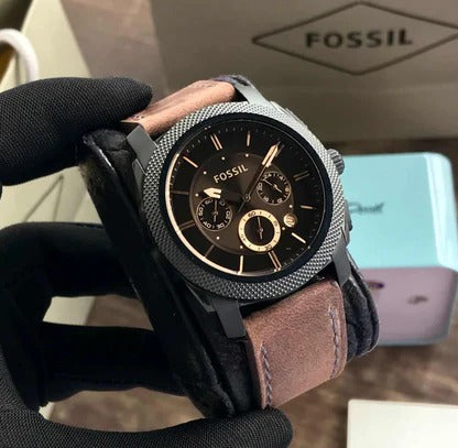 Fossil Japanese Brown Dial & Brown Leather Strap Men’s Watch