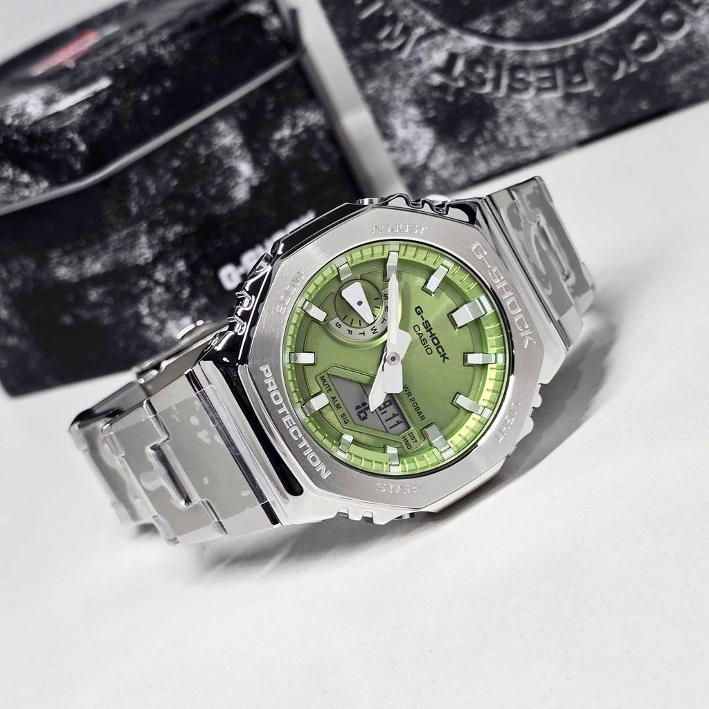 G SHOCK 2100 D SILVER GREEN DIAL WATCH