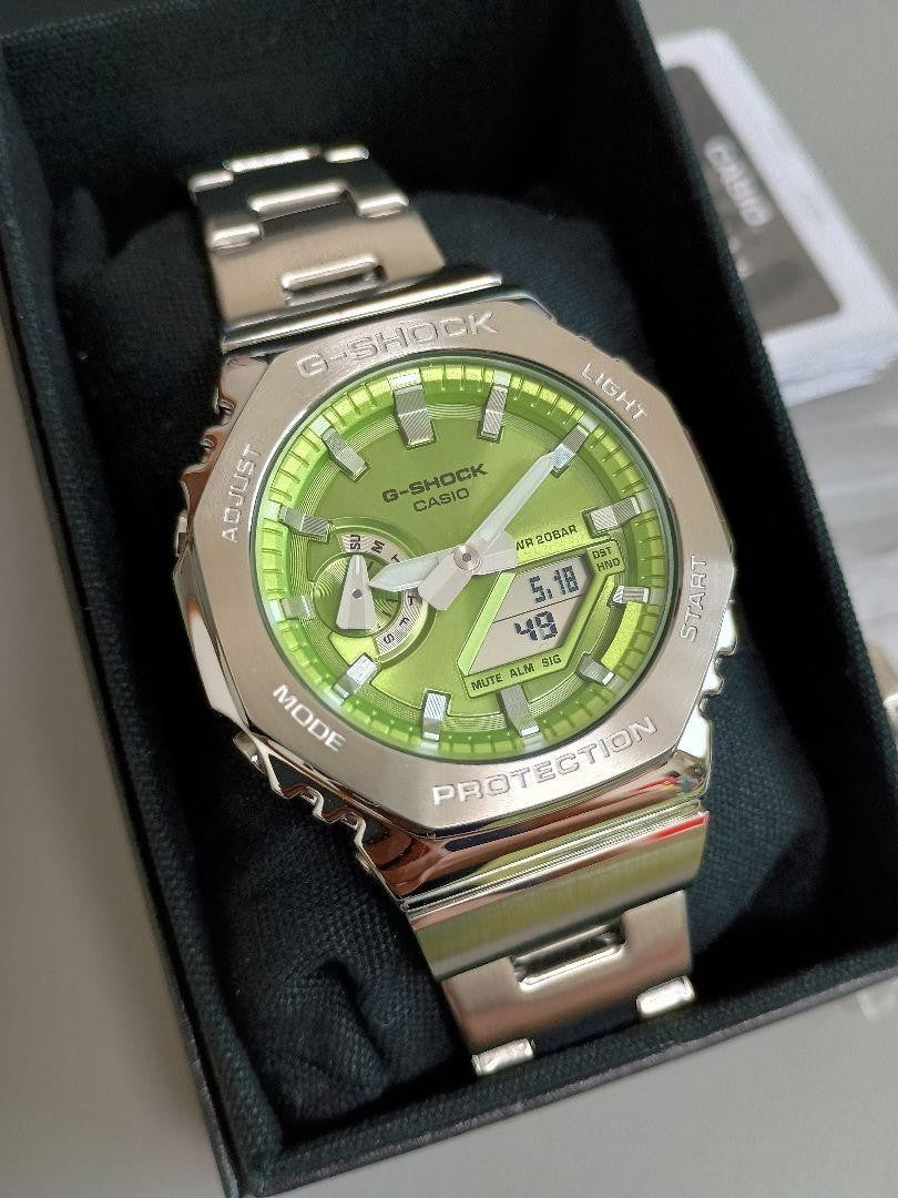 G SHOCK 2100 D SILVER GREEN DIAL WATCH