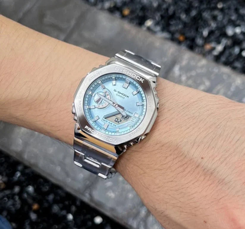 G SHOCK 2100 D SILVER ORANGE DIAL WATCH