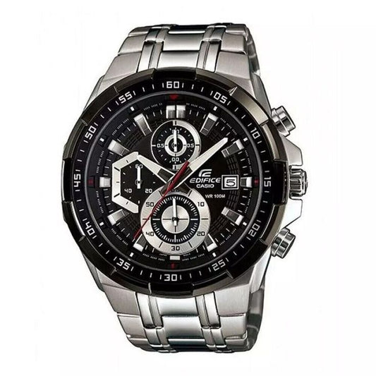 Edifice Casio Chronograph Black Dial Silver Strap Men's Watch